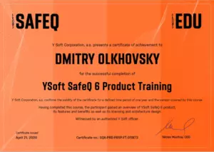 YSoft: сертификаты компании, документ 1