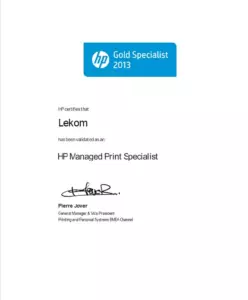 HP: сертификаты компании, документ 21