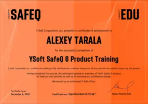 YSoft: сертификаты компании, документ 2
